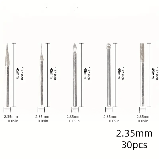 30pcs Diamond Grinding Burr Needle Point for Glass Jade Stone 2.35 3mm Drill Bit