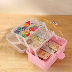 Three Layer Folding Organizer Box Portable Pill Stationery Storage Box