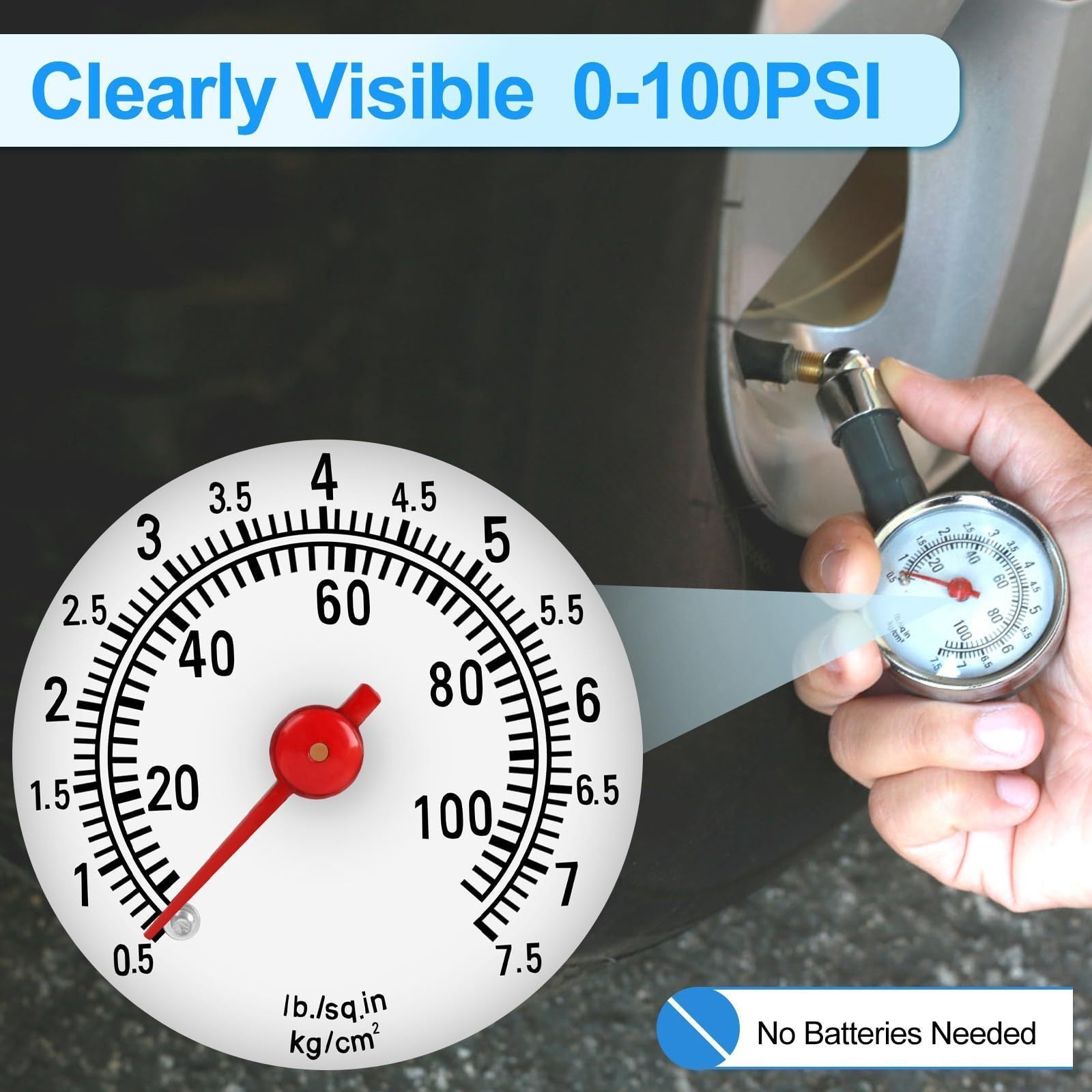 Heavy Duty Tire Pressure Gauge 0-100 PSI Mechanical Gauge