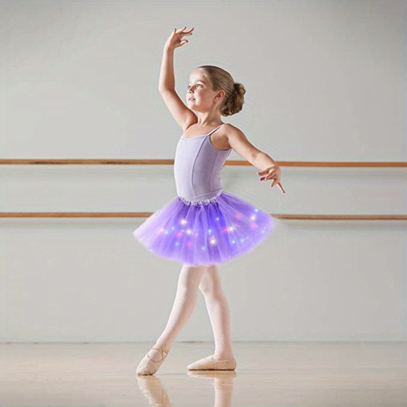 Light Up Skirt Stars Sequins Ballet Dance Layered Dress Party Luminous Skirt
