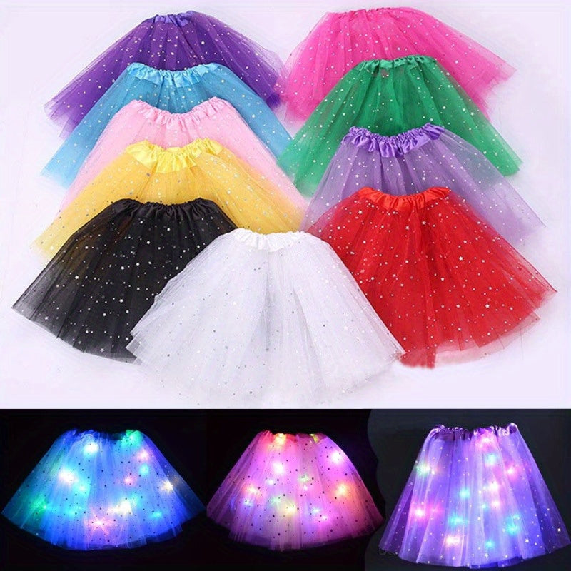 Light Up Skirt Stars Sequins Ballet Dance Layered Dress Party Luminous Skirt