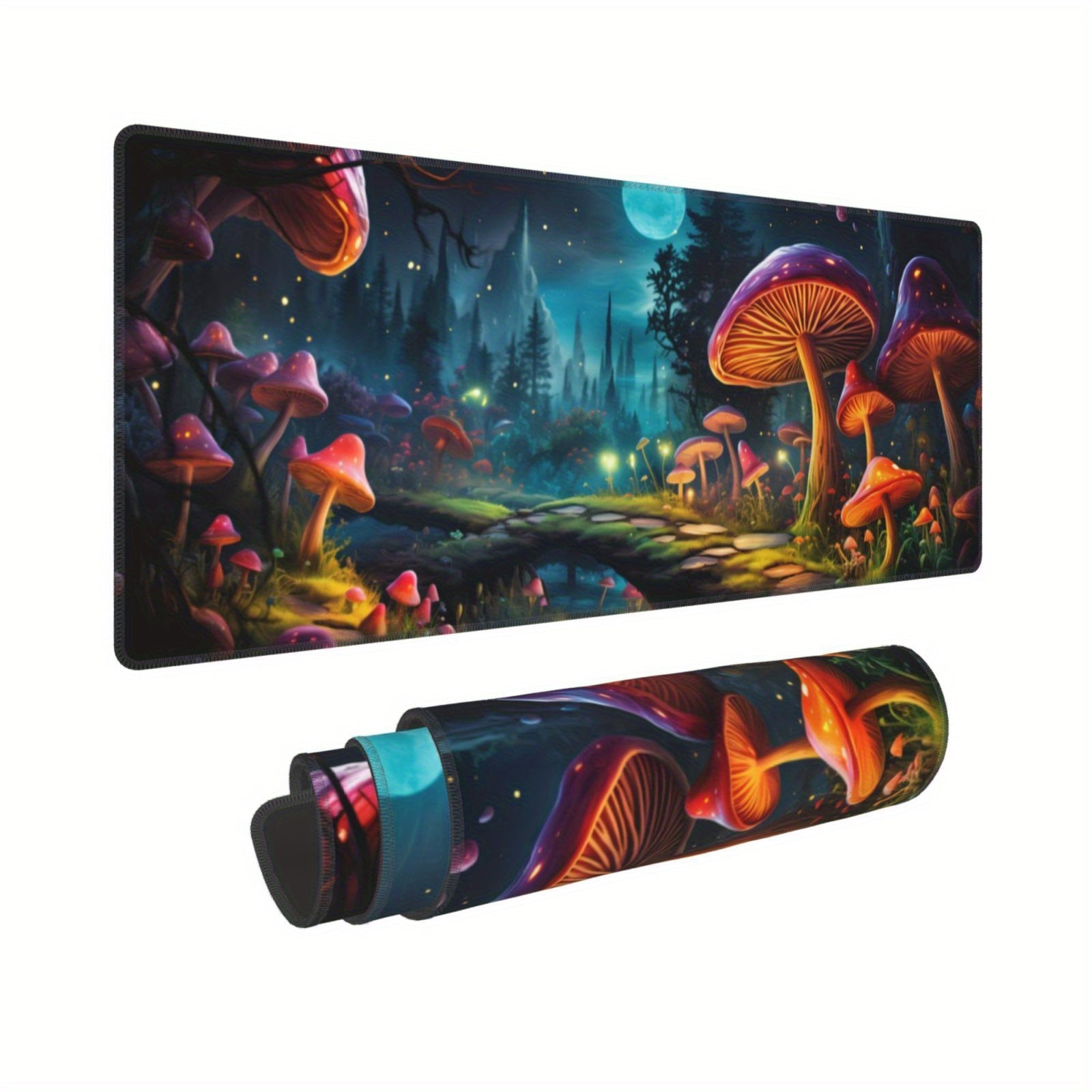 Mushroom And Moon Large Mouse Pad XL Keyboard Mat Non Slip Rubber Base