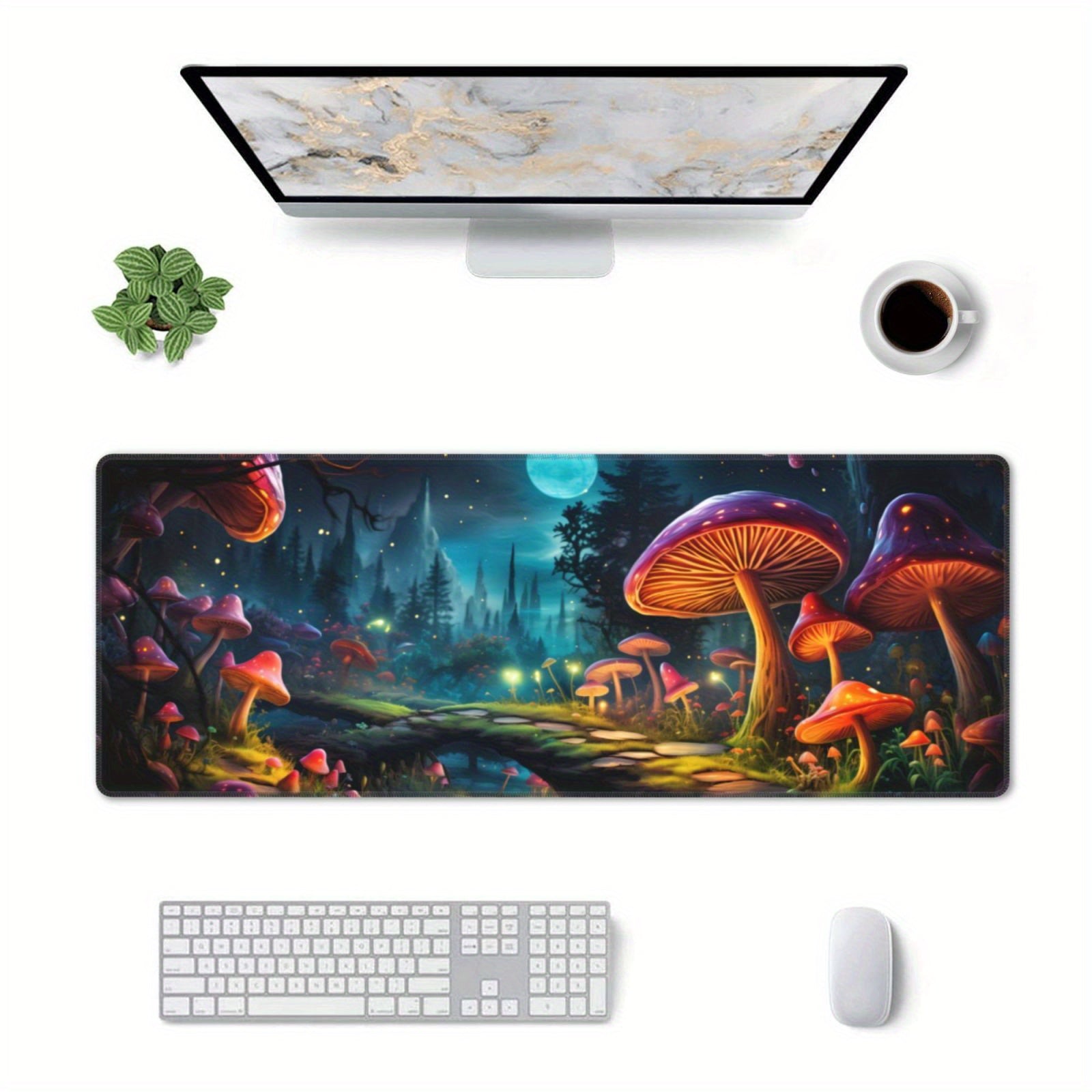 Mushroom And Moon Large Mouse Pad XL Keyboard Mat Non Slip Rubber Base