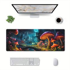 Mushroom And Moon Large Mouse Pad XL Keyboard Mat Non Slip Rubber Base