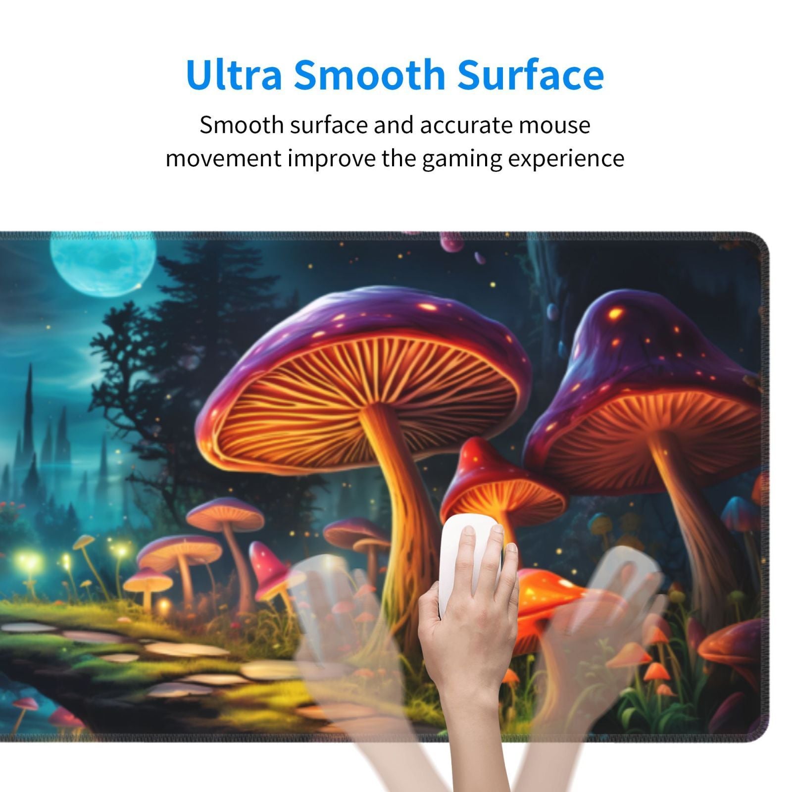Mushroom And Moon Large Mouse Pad XL Keyboard Mat Non Slip Rubber Base