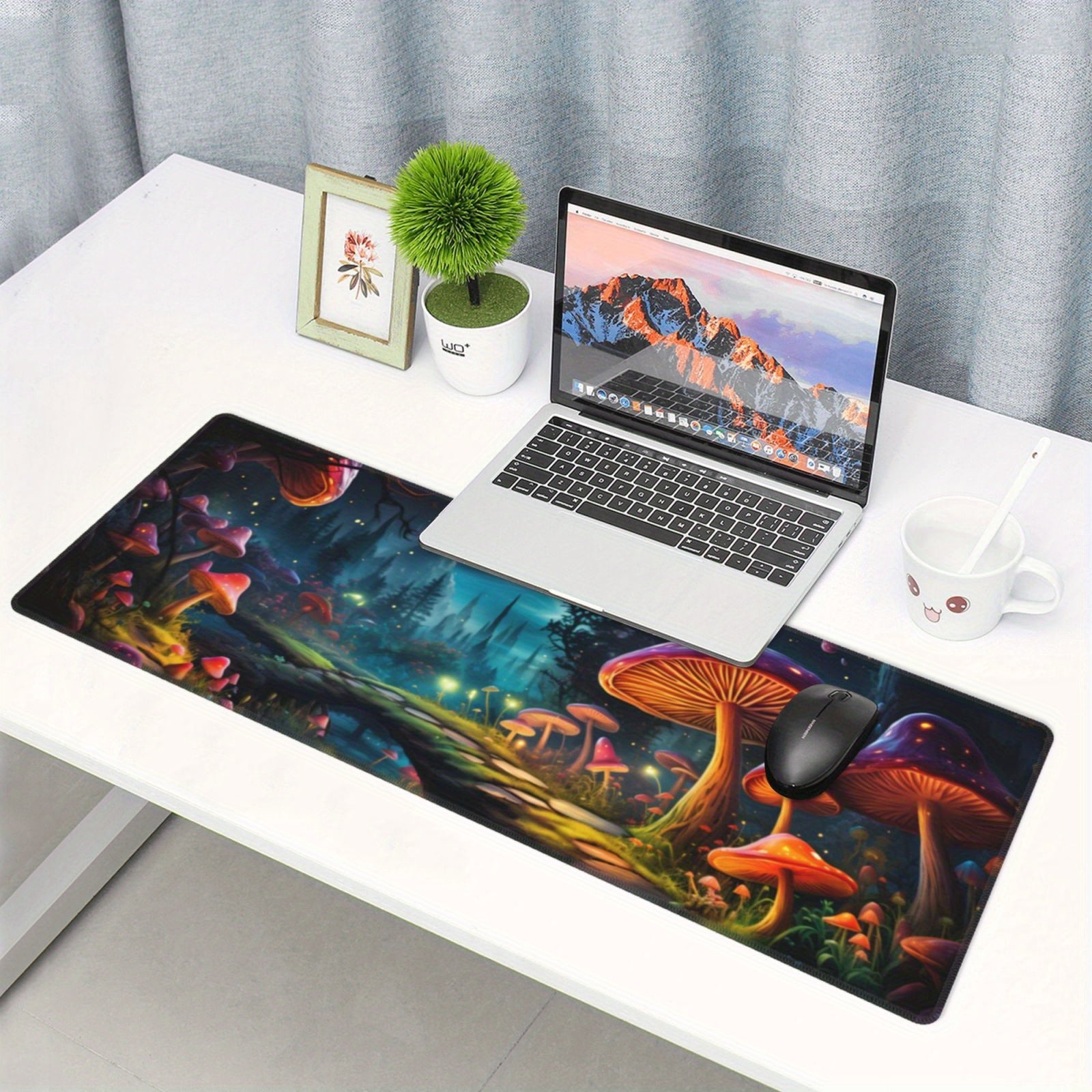 Mushroom And Moon Large Mouse Pad XL Keyboard Mat Non Slip Rubber Base