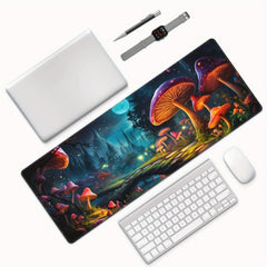 Mushroom And Moon Large Mouse Pad XL Keyboard Mat Non Slip Rubber Base