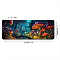 Mushroom And Moon Large Mouse Pad XL Keyboard Mat Non Slip Rubber Base