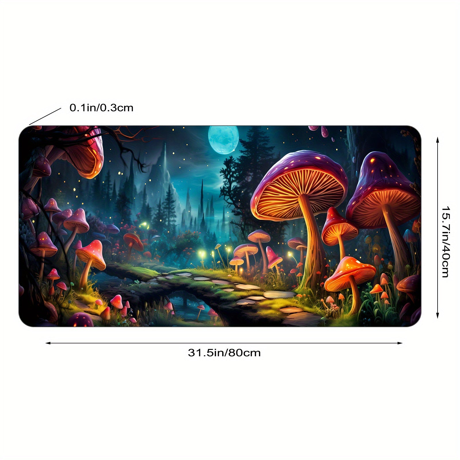 Mushroom And Moon Large Mouse Pad XL Keyboard Mat Non Slip Rubber Base