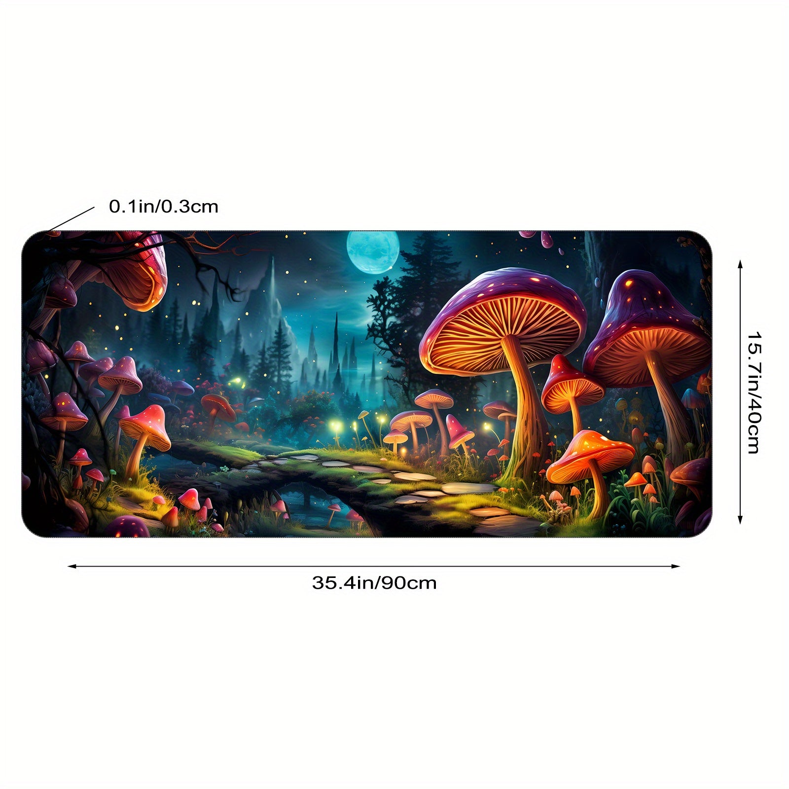 Mushroom And Moon Large Mouse Pad XL Keyboard Mat Non Slip Rubber Base