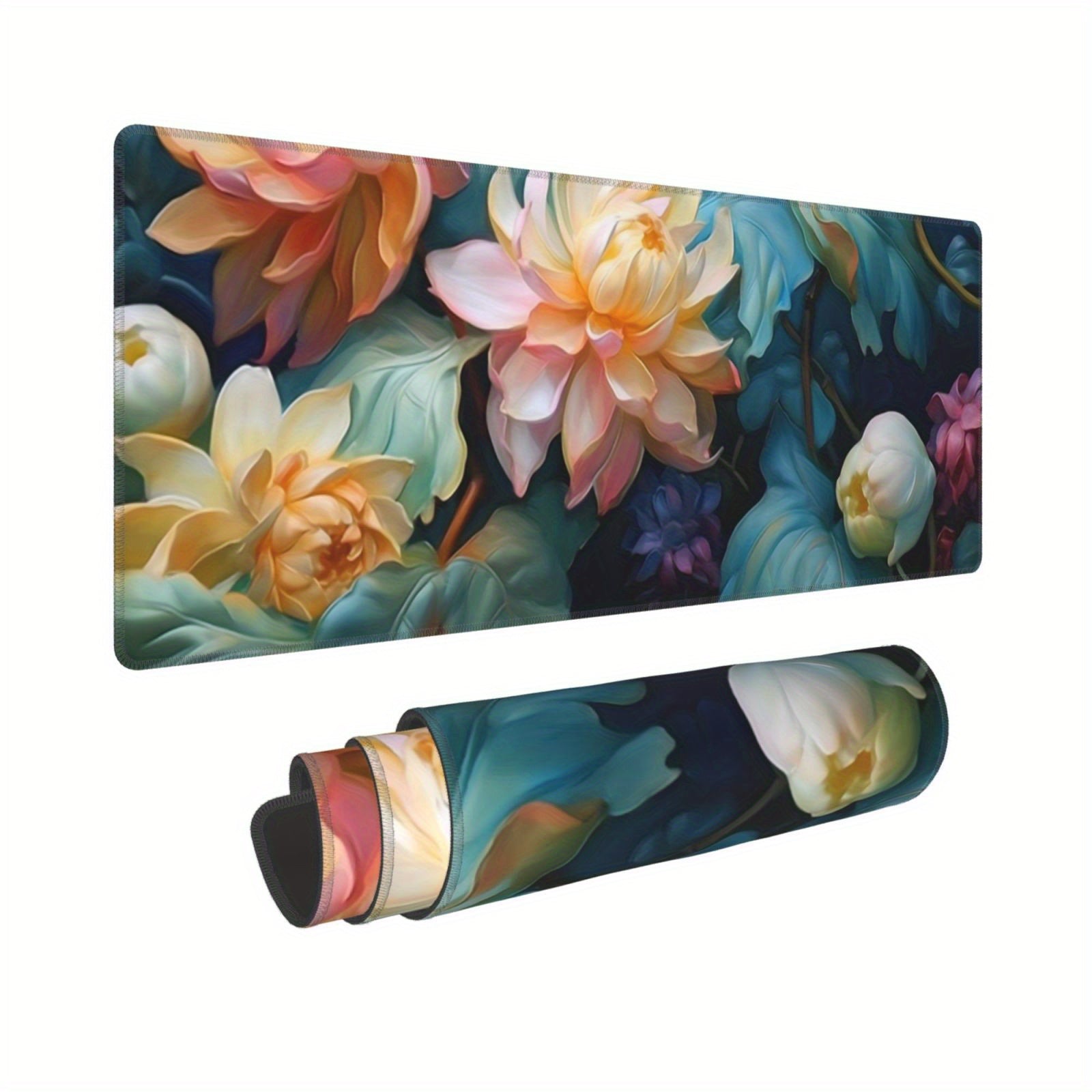 Flowers Large Mouse Pad XL Keyboard Mat Desk Pad Non Slip Rubber Base