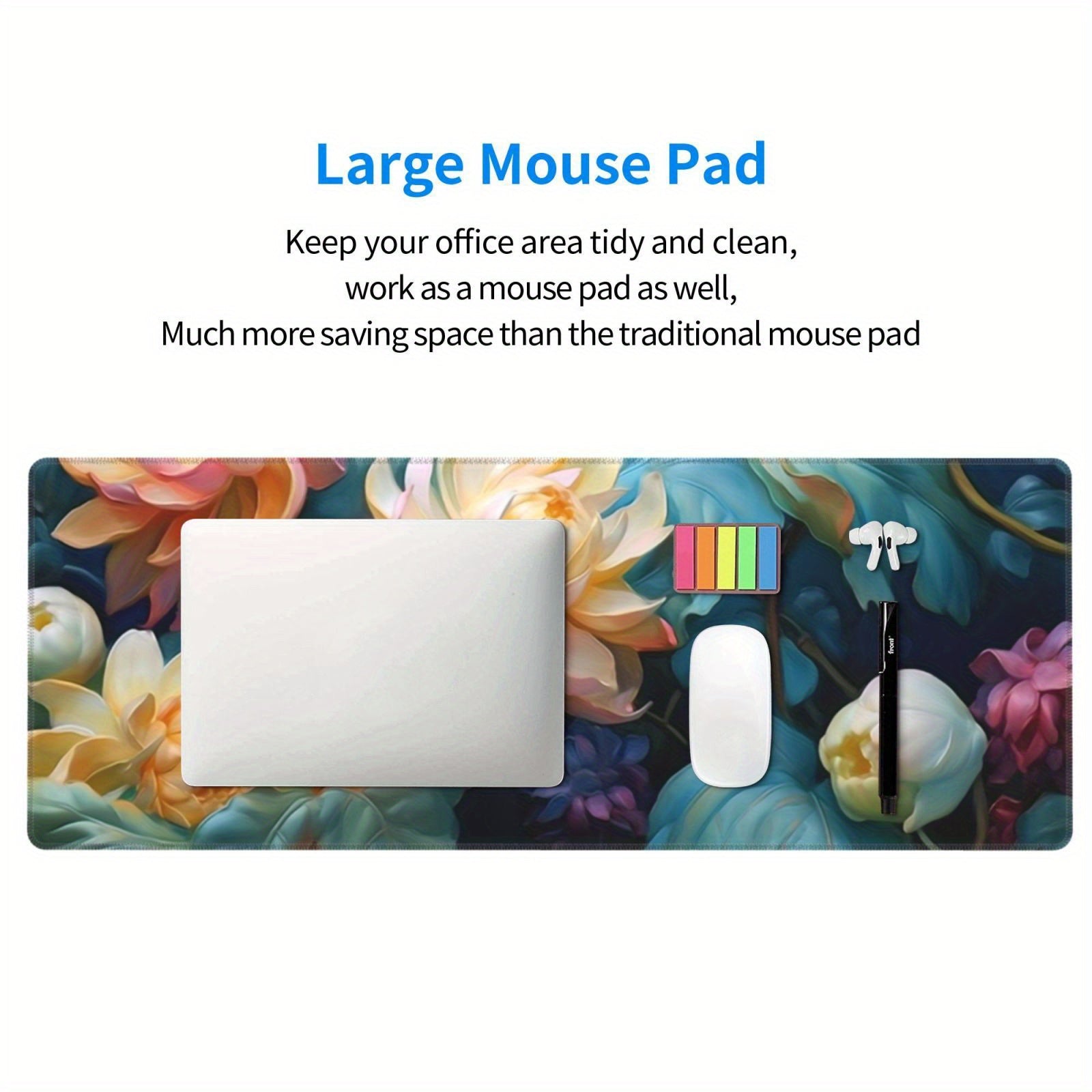 Flowers Large Mouse Pad XL Keyboard Mat Desk Pad Non Slip Rubber Base
