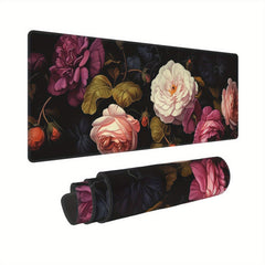 Dark Floral Roses Desk Pad Protector Mouse Pad Mat Non Slip Rubber Desk Mat