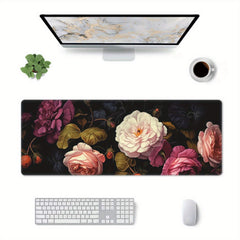 Dark Floral Roses Desk Pad Protector Mouse Pad Mat Non Slip Rubber Desk Mat
