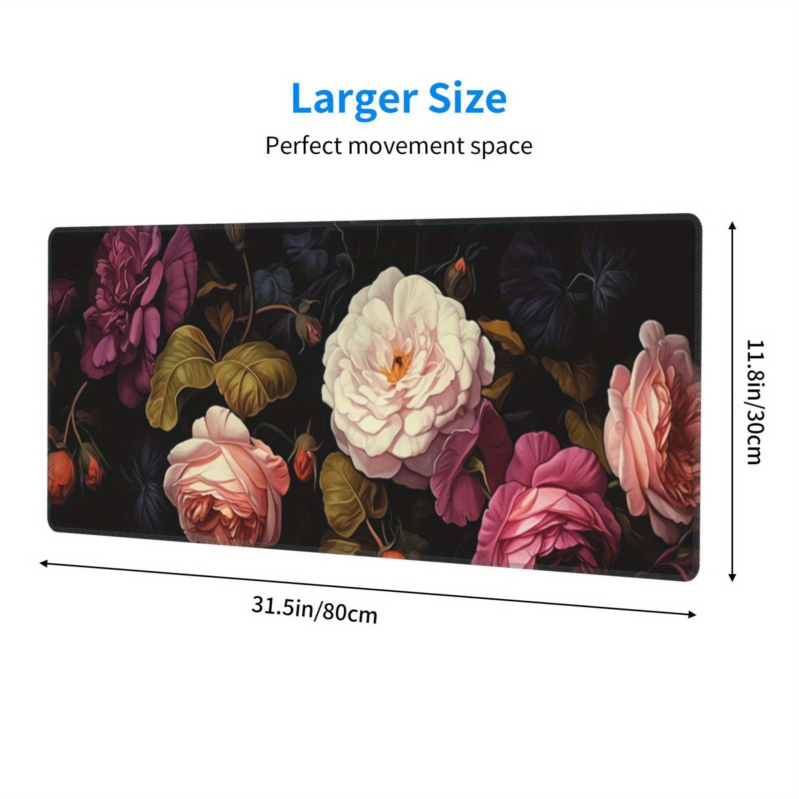 Dark Floral Roses Desk Pad Protector Mouse Pad Mat Non Slip Rubber Desk Mat