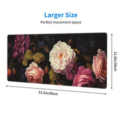 Dark Floral Roses Desk Pad Protector Mouse Pad Mat Non Slip Rubber Desk Mat