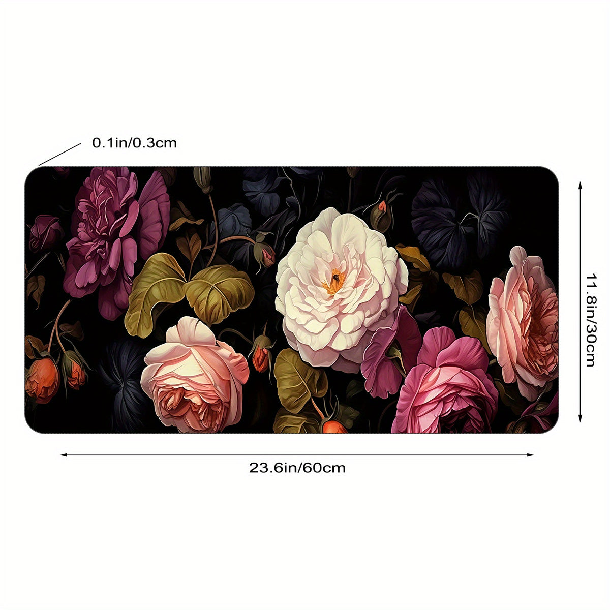 Dark Floral Roses Desk Pad Protector Mouse Pad Mat Non Slip Rubber Desk Mat