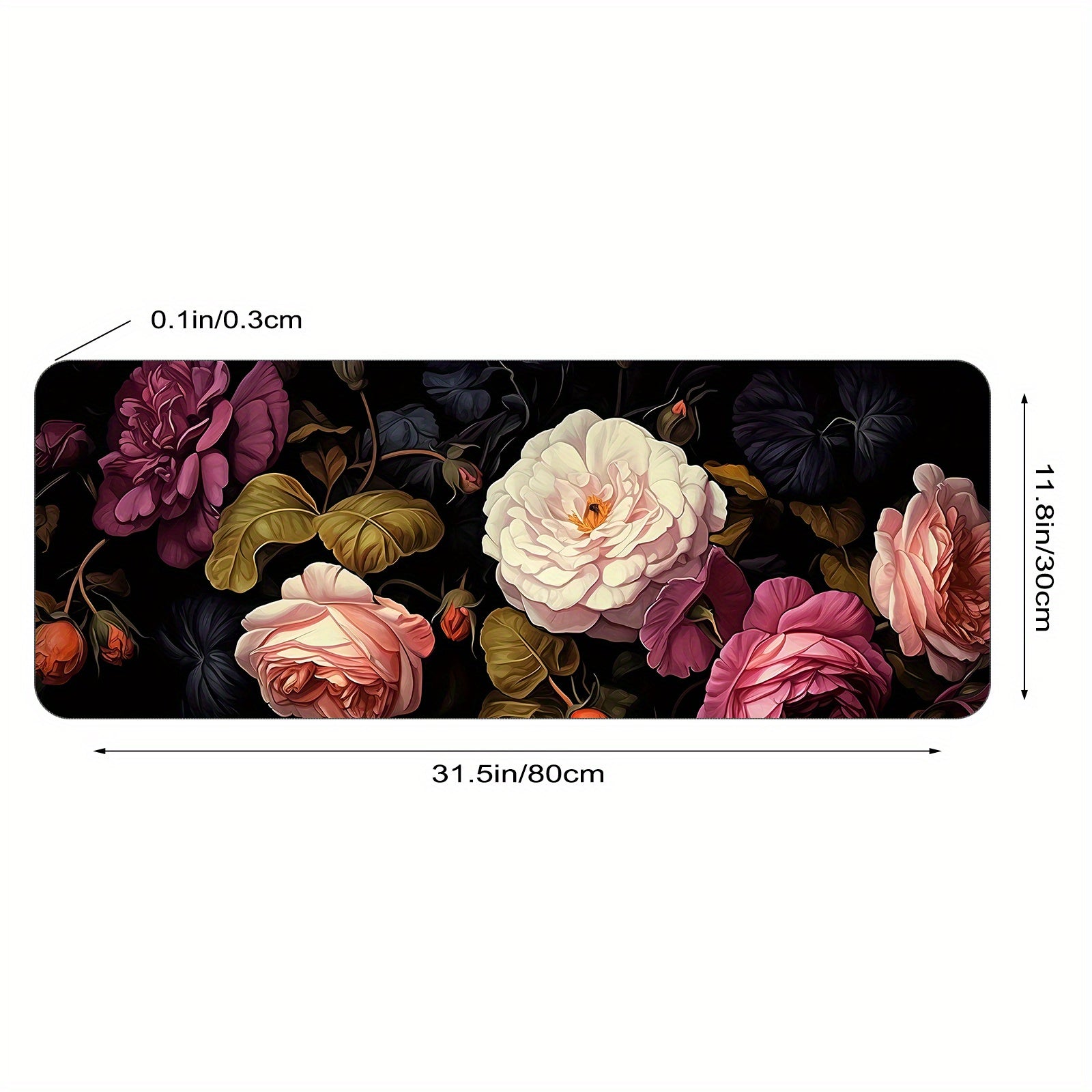 Dark Floral Roses Desk Pad Protector Mouse Pad Mat Non Slip Rubber Desk Mat