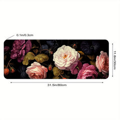 Dark Floral Roses Desk Pad Protector Mouse Pad Mat Non Slip Rubber Desk Mat