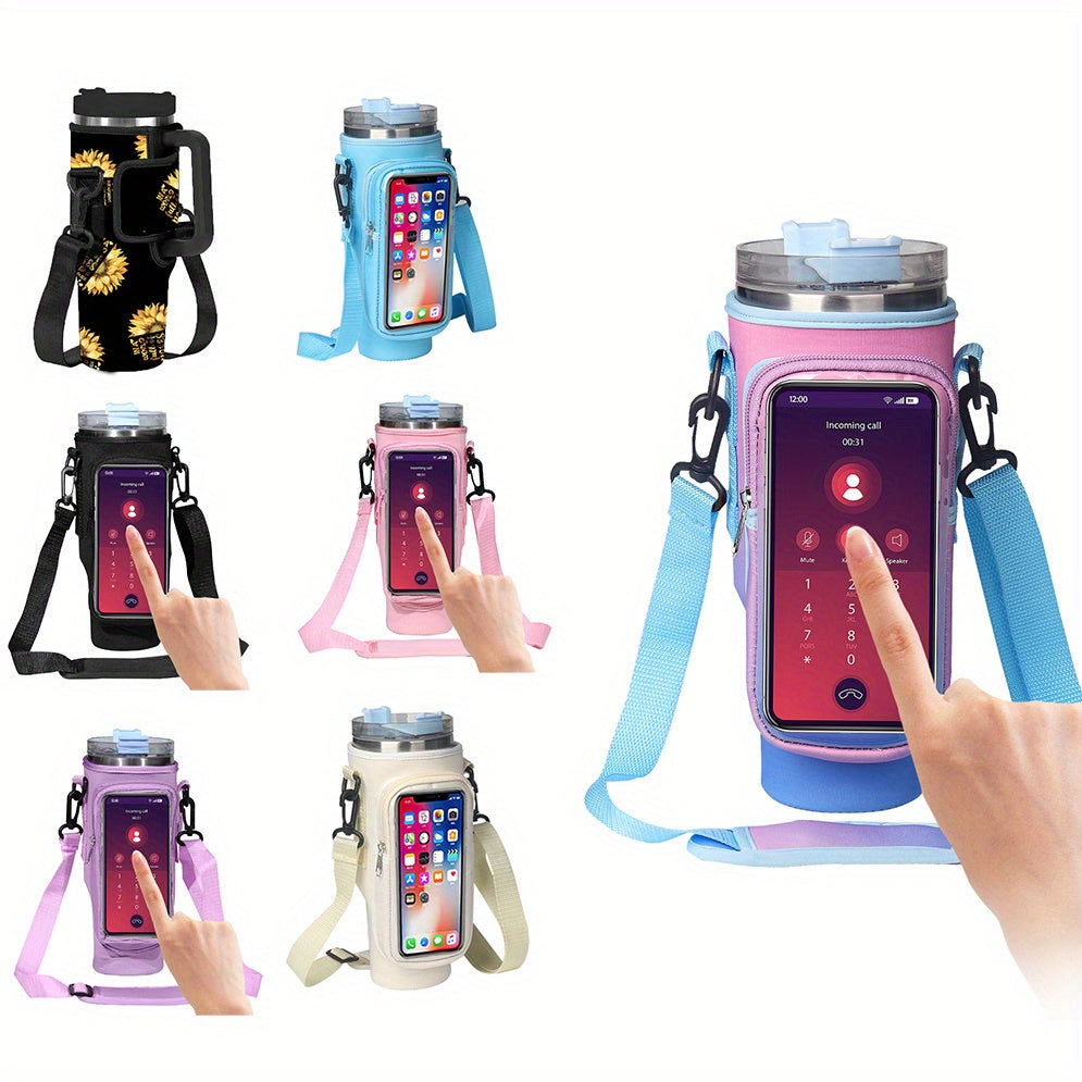 Water Cup Cover w/ Transparent Touch Screen Pocket & Strap for 1200ml 40oz Cup