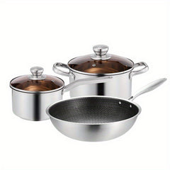 3pc Stainless Steel Cookware Set for Home & Outdoor