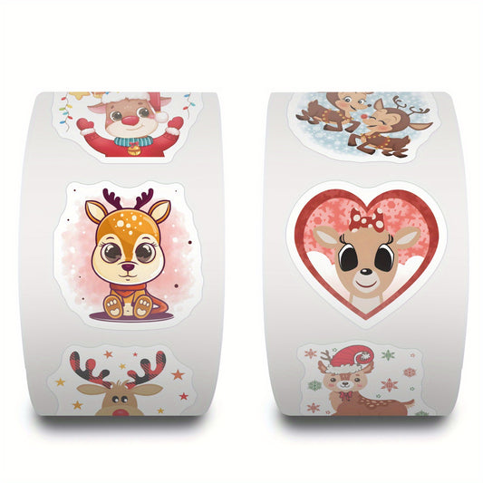 500pcs Reindeer Christmas Stickers, 10 Styles, 2.54cm, Self-adhesive, Waterproof