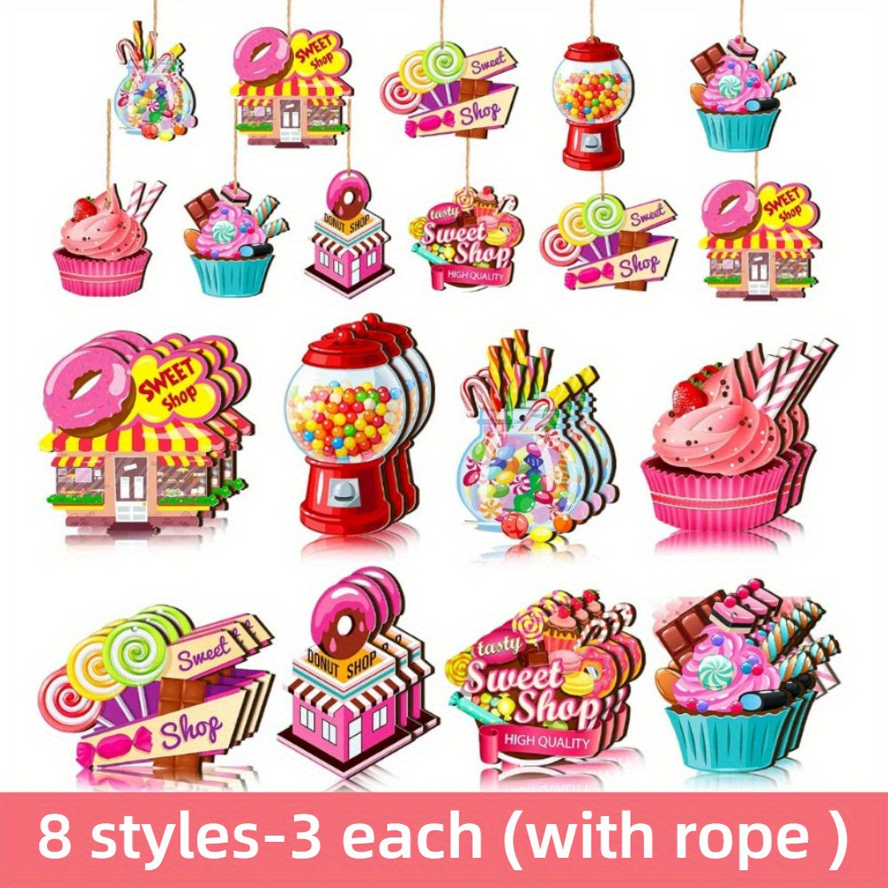 24pcs Wooden Lollipop Christmas Tree Hanging Decoration with Rope