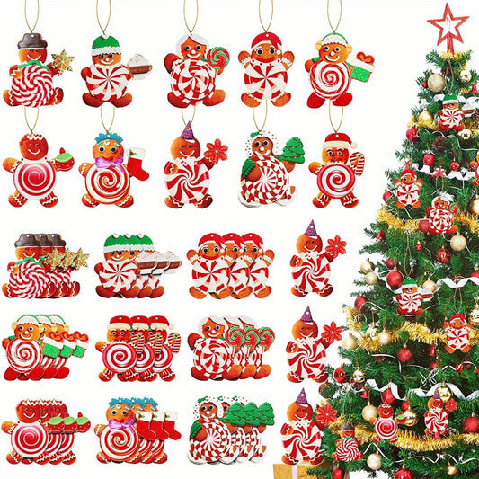 20pcs Red Cartoon Christmas Candy Tree Hanging Decorations with Rope