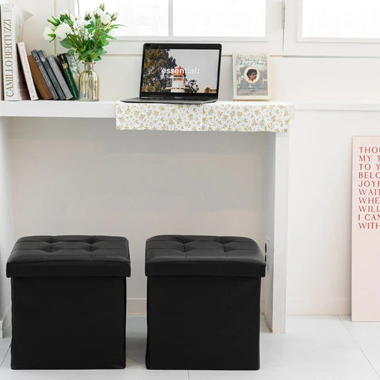 Foldable PU Sofa Stool Shoe Ottoman Storage Box