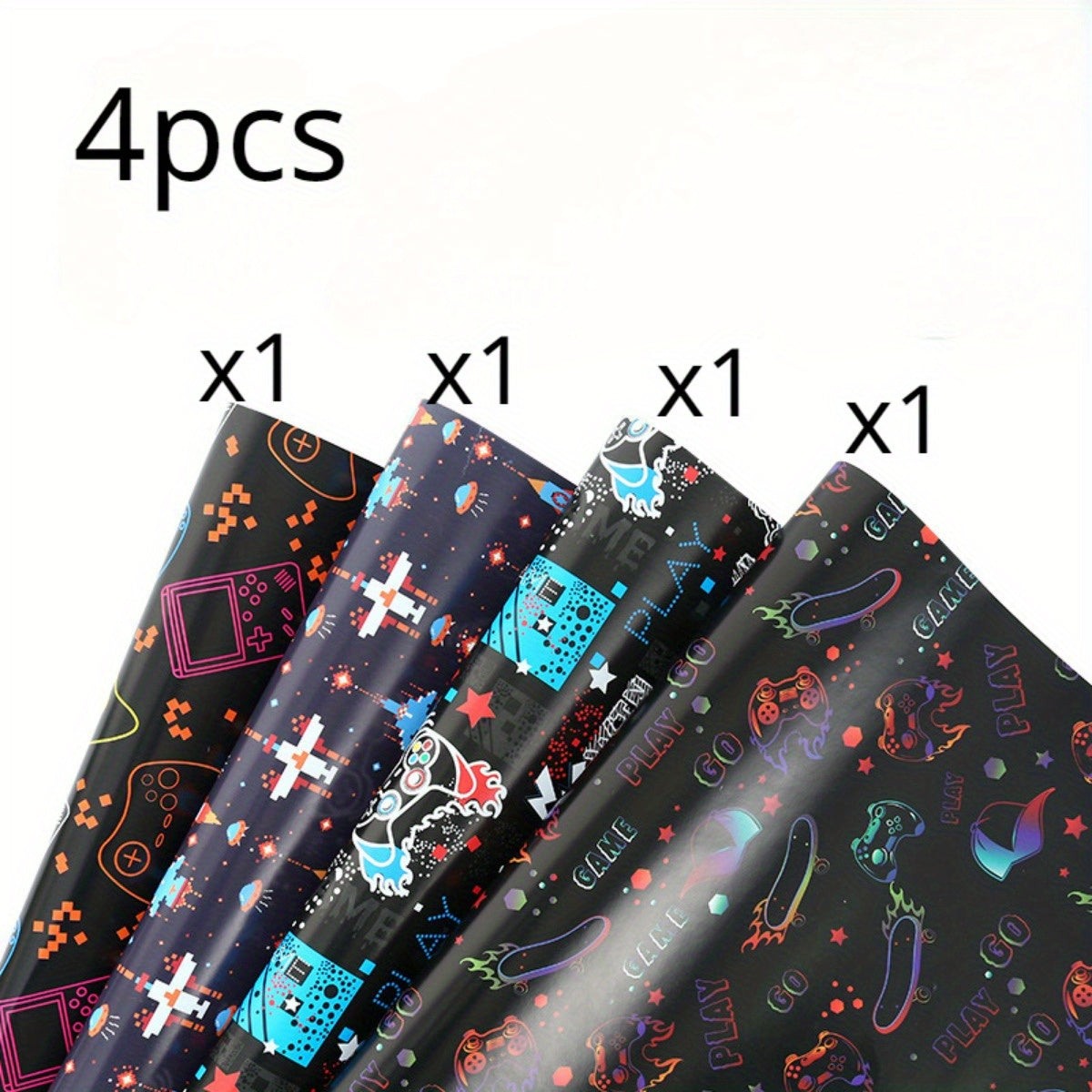 4pcs Christmas Wrapping Paper Sport Graffiti Birthday Lightning Basketball Footb