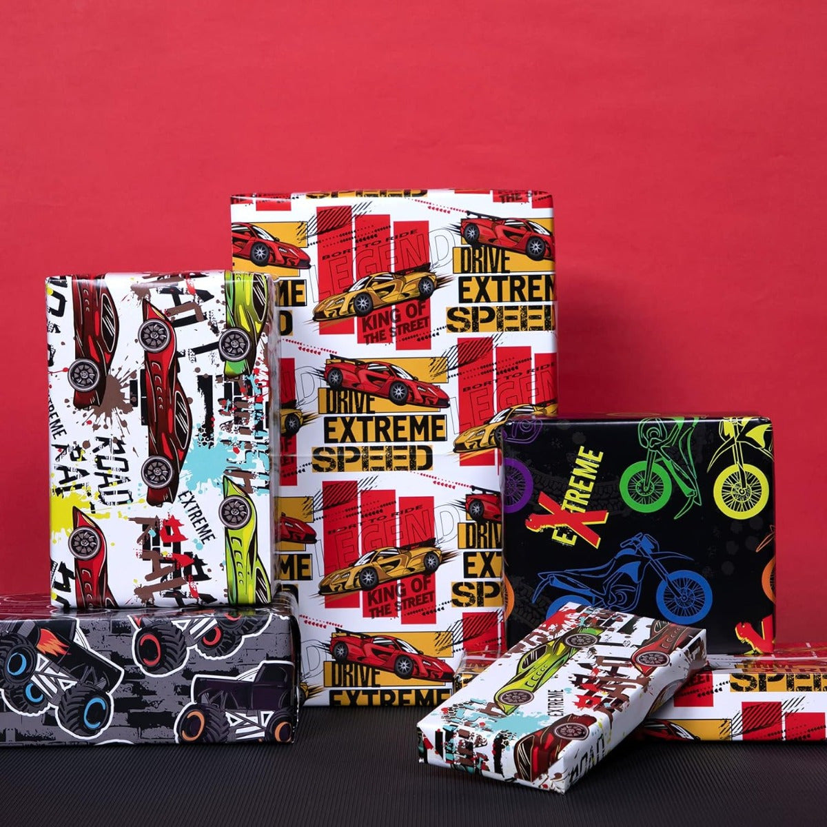 4pcs Christmas Wrapping Paper Sport Graffiti Birthday Lightning Basketball Footb