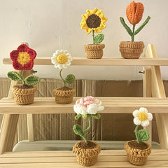 Crochet Flower Bonsai Crochet Gift Decoration For Home Car Office