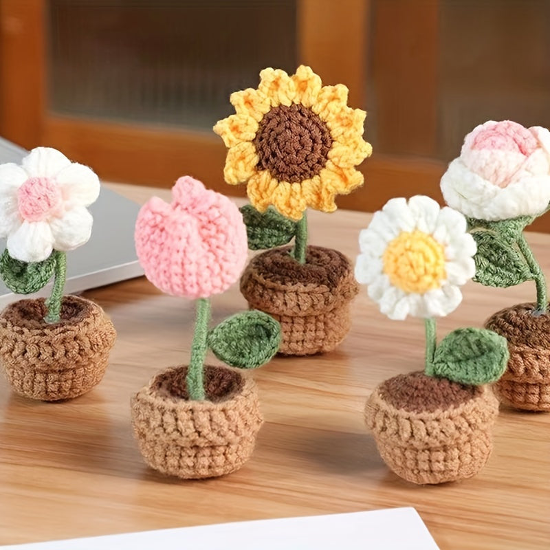 Crochet Flower Bonsai Crochet Gift Decoration For Home Car Office