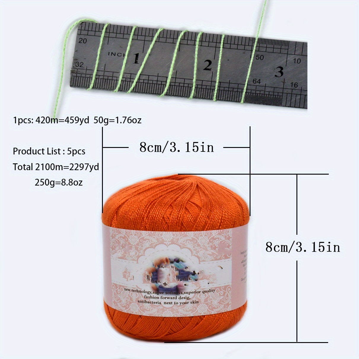 5pcs Crochet Silky Cotton Lace Yarn DIY No 8 Pearl Linen Bright Silk