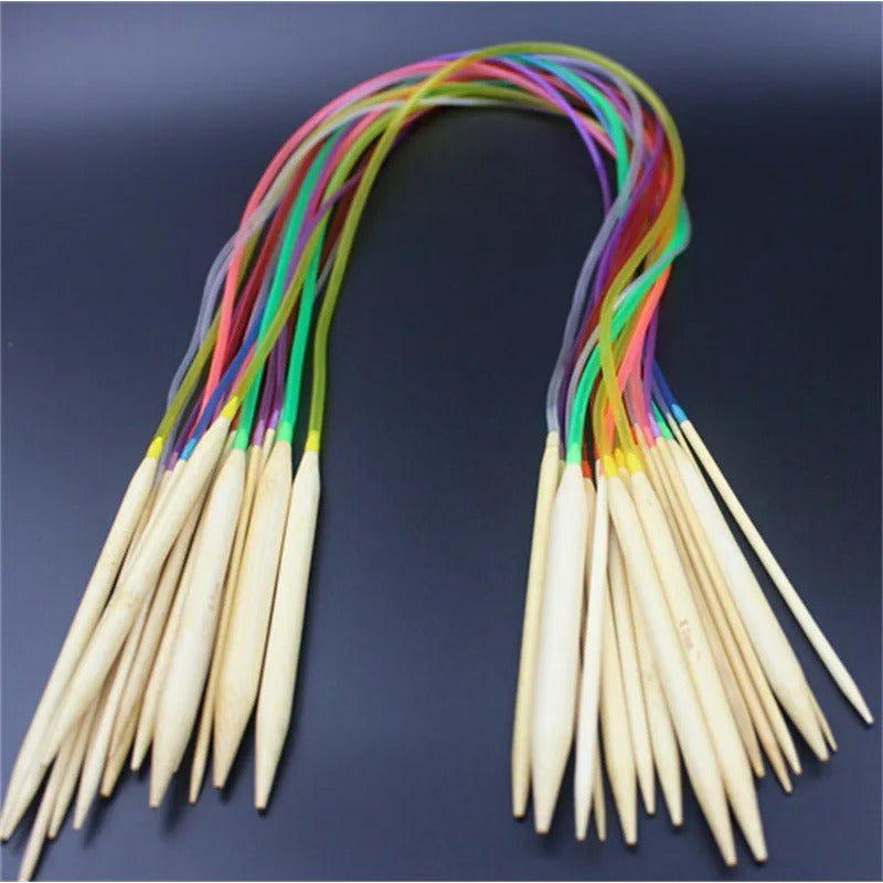 18pcs Circular Knitting Needles Bamboo Crochet Sewing Hooks Set