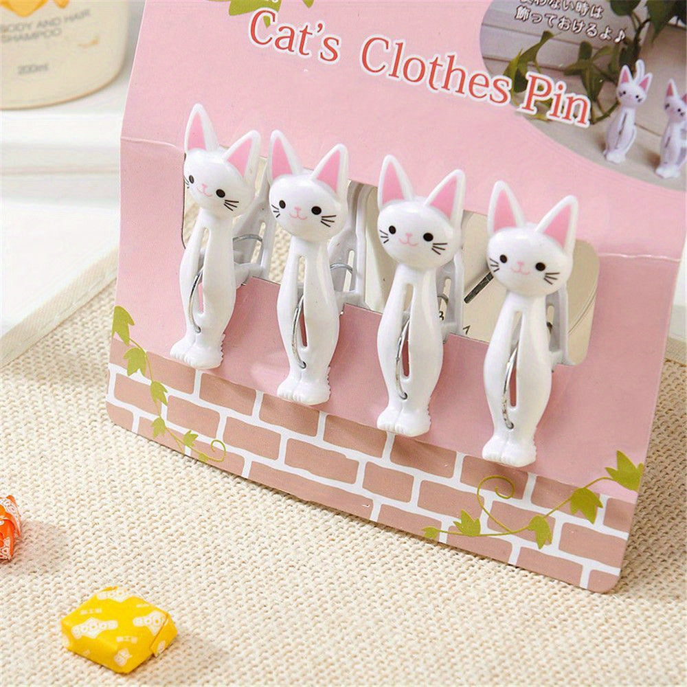 4pcs Cat Plastic Clips Folder Laundry Hanging Pins Strong Clothes Clip