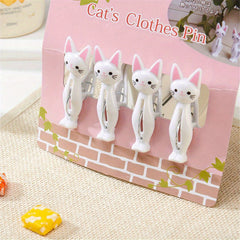 4pcs Cat Plastic Clips Folder Laundry Hanging Pins Strong Clothes Clip