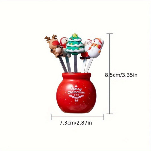 Christmas Stainless Steel Fruit Fork Set - Cartoon Shape Fork Set
