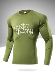 Men's Letter Print Compression Shirt Athletic Cold Weather Baselayer
