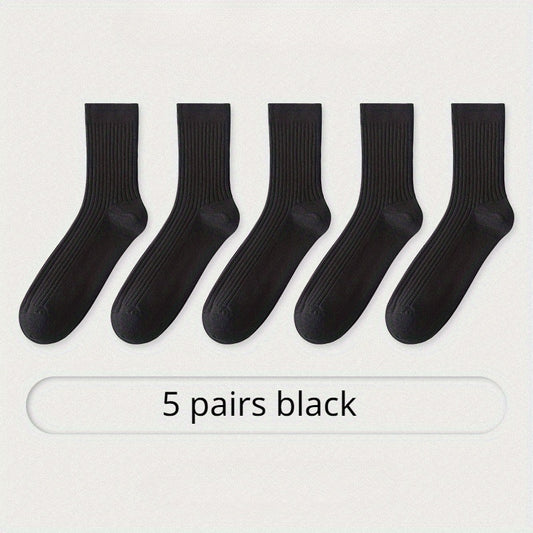 5pairs Men's Business Cotton Socks Mid-calf Crew Socks