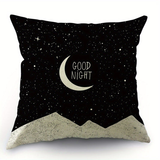 Moon Throw Pillow Cover Night Sky Mountains Good Night Quote Square Cushion