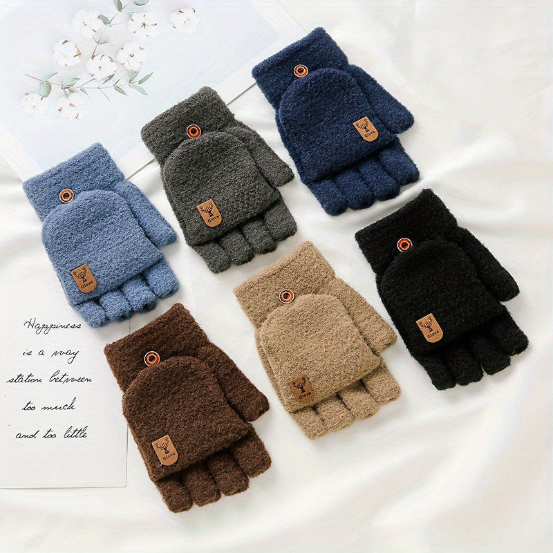Men's Winter Windproof Gloves Half Finger Knitted Gloves