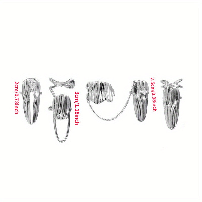 4pcs Nail Ring Armor Set Silver Irregular Nail Pieces Adjustable Open Rings