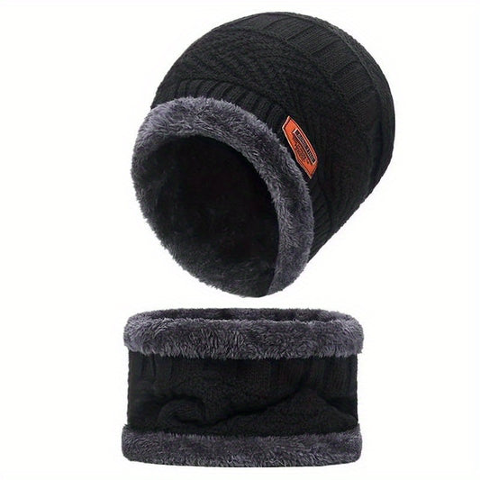 2pcs Winter Warm Knitted Hats Plush Neck Scarf Windproof Hat