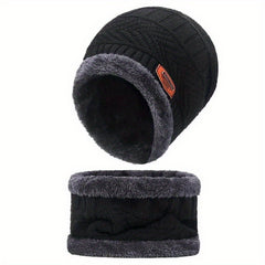 2pcs Winter Warm Knitted Hats Plush Neck Scarf Windproof Hat