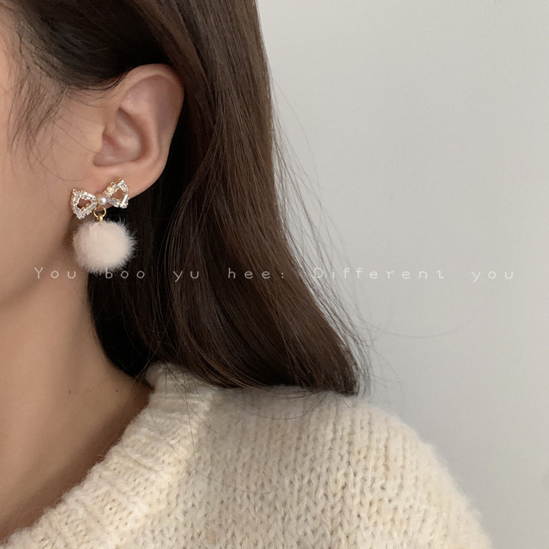 Plush Ball Earrings Retro Party Jewelry Holiday Gift