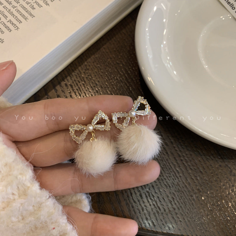 Plush Ball Earrings Retro Party Jewelry Holiday Gift