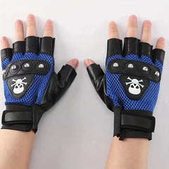 Skull Rivets Half finger Gloves Outdoor Sports Climbing Cycling Gloves