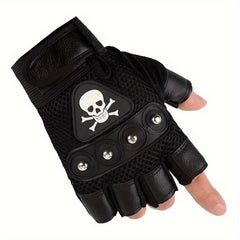 Skull Rivets Half finger Gloves Outdoor Sports Climbing Cycling Gloves