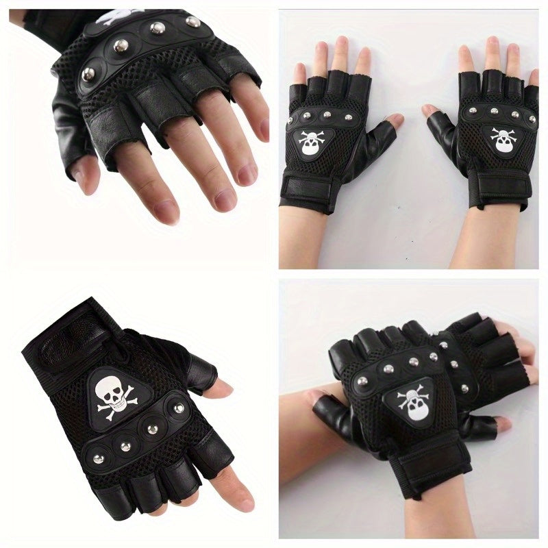 Skull Rivets Half finger Gloves Outdoor Sports Climbing Cycling Gloves